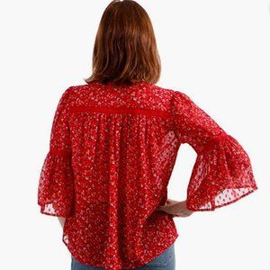 NWT Lucky Brand Sheer Peasant Flare Sleeve Blouse